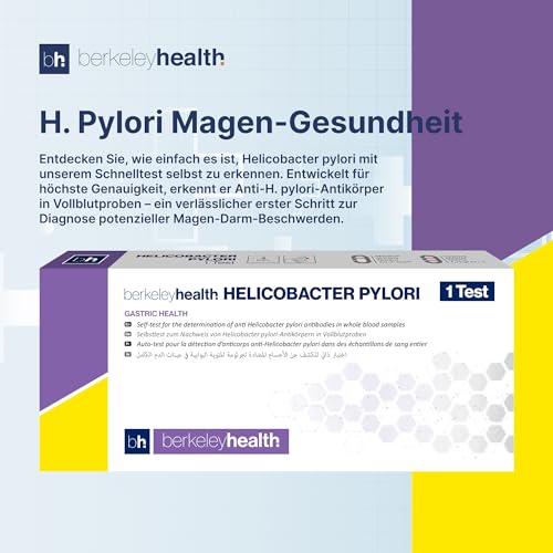 Berkeley Health Helicobacter Pylori Schnelltest-Kit | Selbsttest zur Erkennung von Anti-Helicobacter-Pylori-Antikörpern in Vollblutproben, schnelle Ergebnisse mit 87% Gesamtgenauigkeit | 1 Test