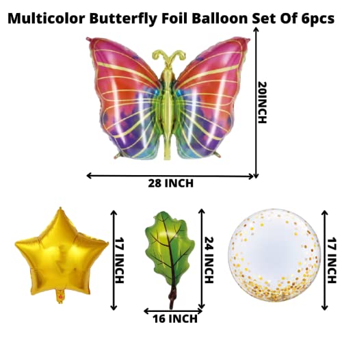 Image of Party Decorz Multicolor Butterfly Foil Balloon Set Of 6pcs (1pcs Butterfly Foil Balloon+ 2pcs Star Foil Balloon+2pcs Leaf Foil Balloon +1pcs Transparent Balloon) For Kids Butterfly /Summer Theme Party