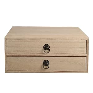 Cabilock Wooden Storage Box with Dual-Layer Drawer Organizer 8.7X8.7X4.1 Inch Compact Desktop Container for Home Office Desk Sundries