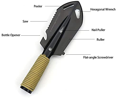 Pwpam Backpacking Shovel Hiking Trowel Gardening Tool Survival Shovel Multitool 9 In 1 Multi-Purpose Tool With Carrying Bag And Paracord/Parachute Cord (Black) #TOP2