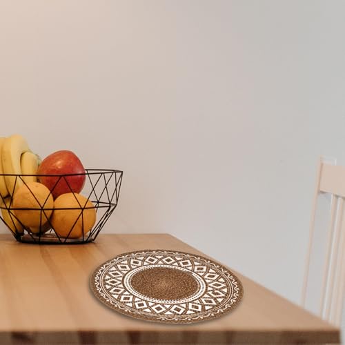 Image of Classyo Cotton Dining Table Placemats, 15 inch | Washable Round Dining Table Mat | Coasters for Dining Table for Hot Pots, Plates and Pans | Placemats for Dining Table Set of 6, (Brown Design)