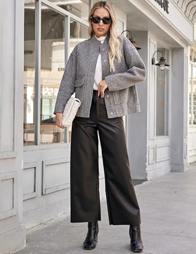 Yousify Women 2024 Fall Winter Fleece Jacket Long Sleeve Casual Button Fuzzy Sherpa Cropped Coats Outerwear with Pockets4