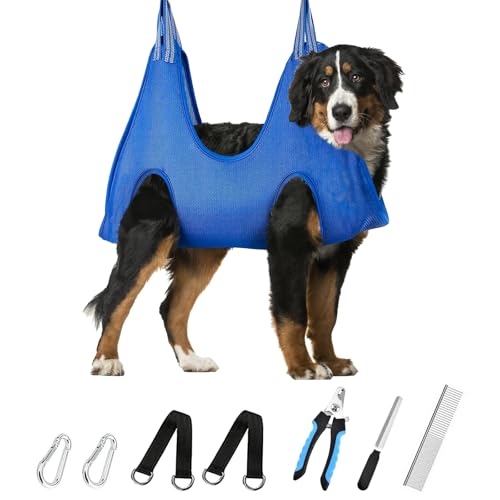 犬 猫グルーミングハンモック ペット用 爪切り補助具 ペット用 ネイルのトリミングポータブル拘束? 犬 グルーミング ハンモック 爪やすり付きD型フック2個付き 通気性ソフトクッション (M)