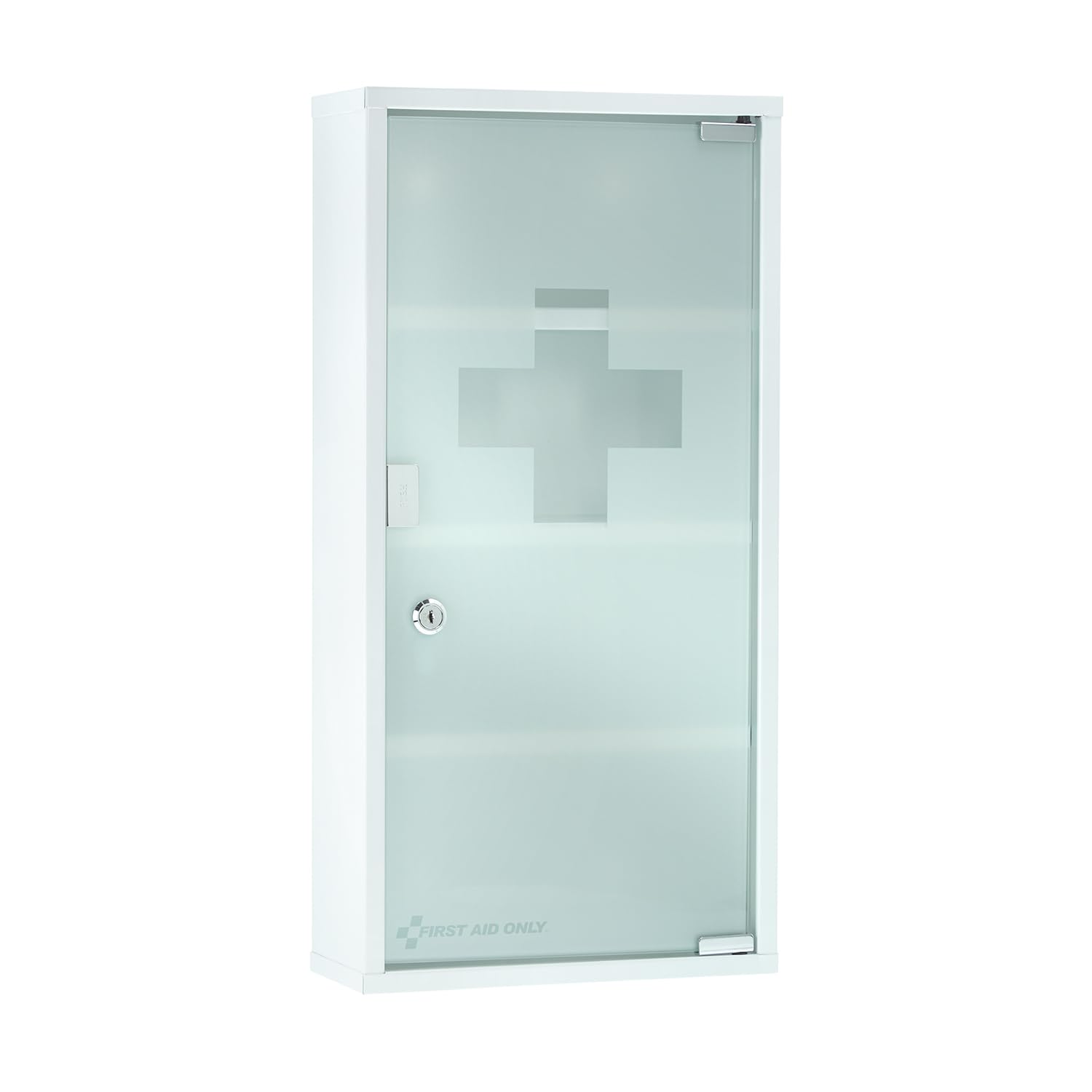 First Aid Only Botiquín Metálico Blanco con 4 Compartimentos y Puerta de Cristal | Armario de Primeros Auxilios con Cerradura | Armario de Pared 60 x 30 x 12 cm | P-10203 00