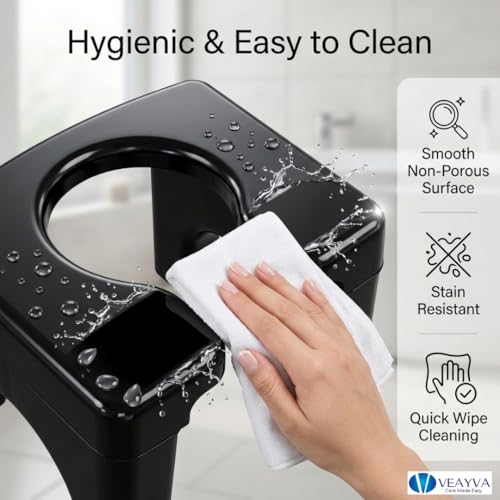 Image of Veayva Indian Squat Toilet Seat - Enhances Comfort for Prolonged Use and Improved Bowel Health | Comfort & Health Benefits | Ergonomic, Portable Toilet Seat for Adults, Kids, Elderly, Handicap (BLACK)