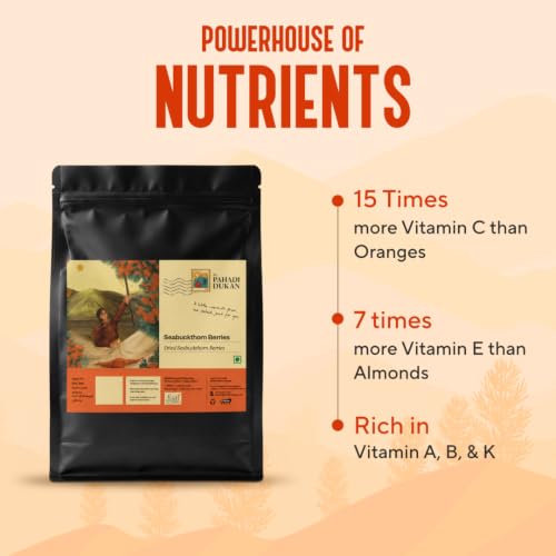 Image of My Pahadi Dukan Dried Sea Buckthorn Berries 250g, Himalayan Superfood, Rich in Vitamin C, Omega 3 6 7 & 9, Boosts Immunity, Skin & Heart, No Additives, Seabuckthorn Dry Berries