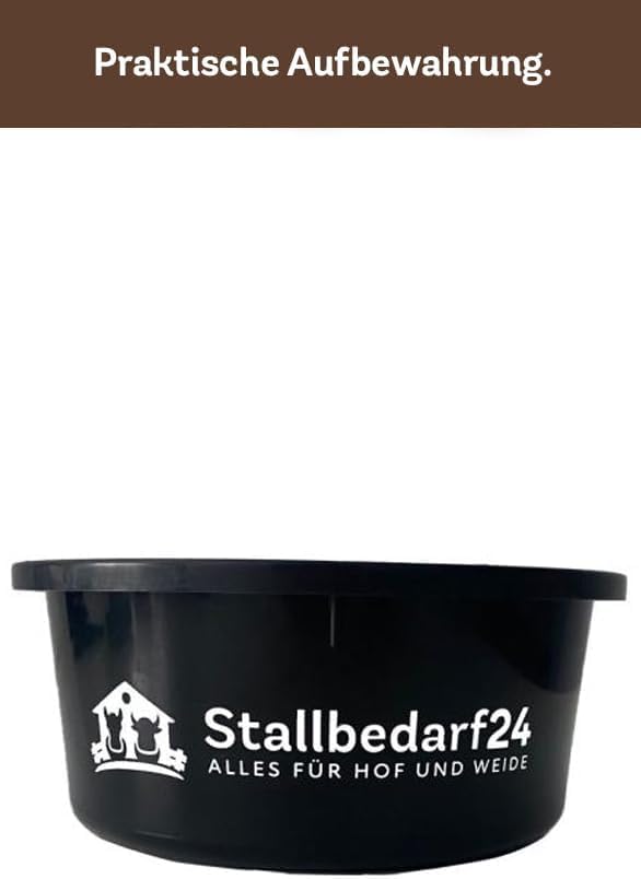 Stallbedarf24® Leckerli Schale – 2 L Aufbewahrungsdose für Futtermittel aus lebensmittelechtem Kunststoff – stapelbar & pflegeleicht – schwarz (mit Deckel)