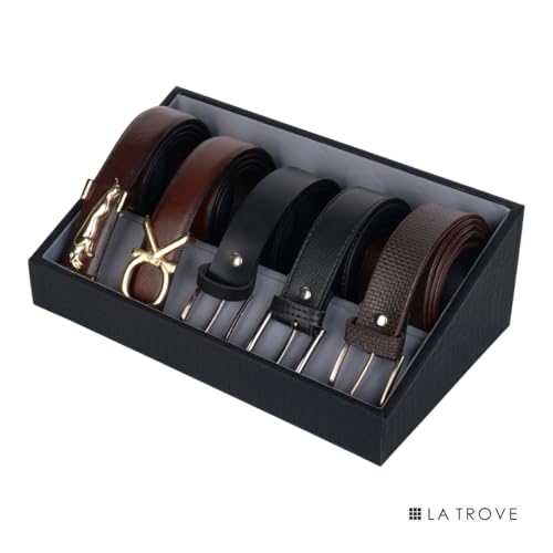 Image of La Trove 5 Slot Belt Organizer Display Tray for Drawer & Wardrobe, Black | 5 slot tray for belts and buckles, ideal for drawer, wardrobe and closet storage with organized display in black finish