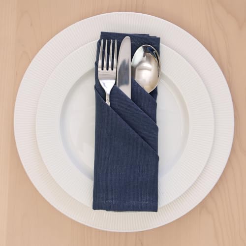 Image of Encasa XO Cotton Napkins for Dining Table | Set of 6, Size 43x43 cm | Machine Washable Reusable Table Napkin, Soft & Absorbent, Elegant Table Decor for Kitchen, Hotels, Party - Navy Blue