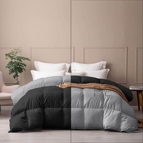 Image of PURE ECO Reversible 300 GSM Comforter Single Size - Luxury & Soft Microfiber 300 GSM Comforter for Winter - Duvet /Blanket Single Size (60 inchX90 inch) - Black /Silver Grey Color
