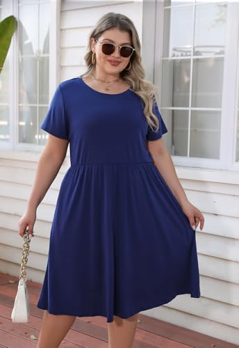 Image of Nemidor Women Plus Size Casual Dress Midi Flt Flare Pocket