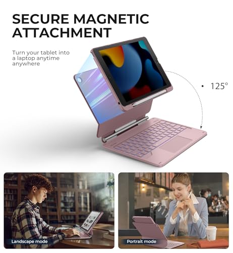 Image of Dexnor for iPad 9th Generation Case with Keyboard Floating Cantilever Magnetic Stand Multi-Touch Trackpad Backlit Pencil Holder Magic Style Keyboard for iPad 9th /8th /7th Generation 10.2 inch, Peony Pink