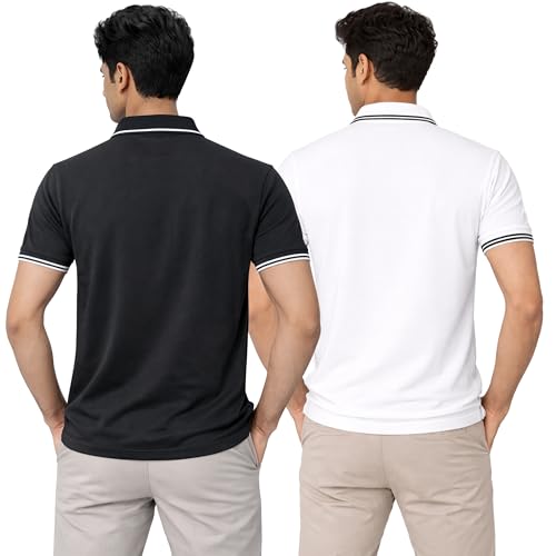 Image of Hangout Hub Men's Polo T Shirt | Solid | Plain Regular Fit Tees|Collar T-Shirts|Half Sleeves|Set of 1 & 2|HH.MP.MAR