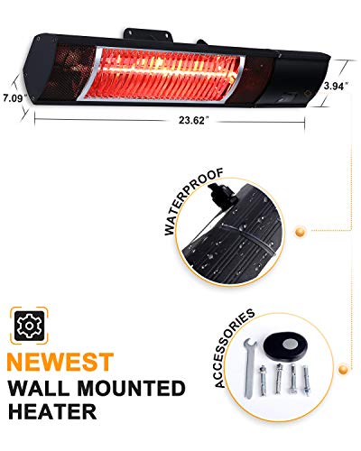 Star Patio Electric Patio Heater with Remote, Wall Mounted, Indoor/Outdoor Heaters, Space Heater, Infrared Heater, Garage Heater, Outdoor Heaters for Patio, Classic Black, STP1580-WM-RM