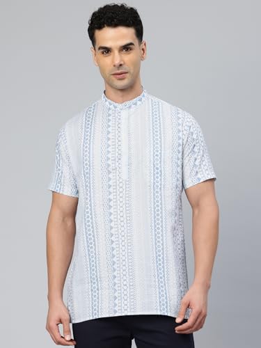 Image of Majestic Man Men Slim Fit Ethnic Motifs Cotton Printed Half Sleeve Short Kurta