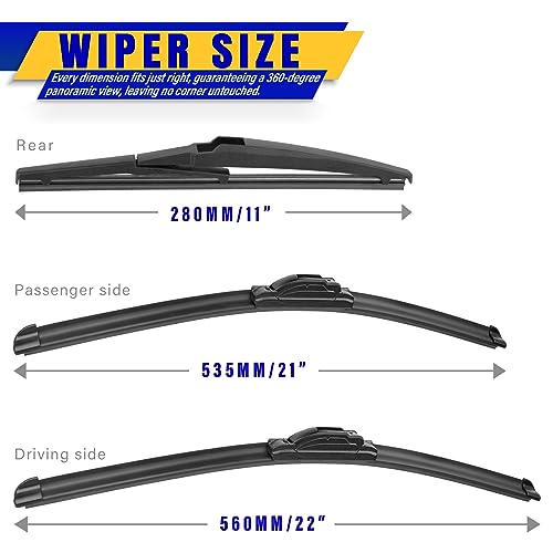 Image of 3 wipers Replacement for 2014-2021 Jeep Grand Cherokee, Windshield Wiper Blades Original Equipment Replacement - 22 inch /21 inch /11 inch (Set of 3) U /J HOOK