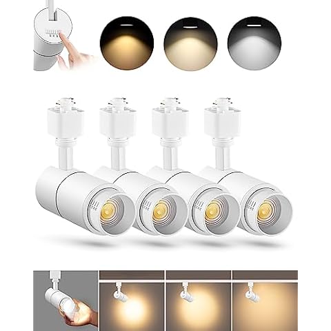 VANoopee 3-Color Zoomable 10W LED Track Lighting Heads H Type Track Light Heads Dimmable Bright Ceiling Spotlight Fixtures Accent Art, 3000K 4000K 5000K Adjustable, CRI90+ 15°-60° 1000lm White 4 Pack Cover