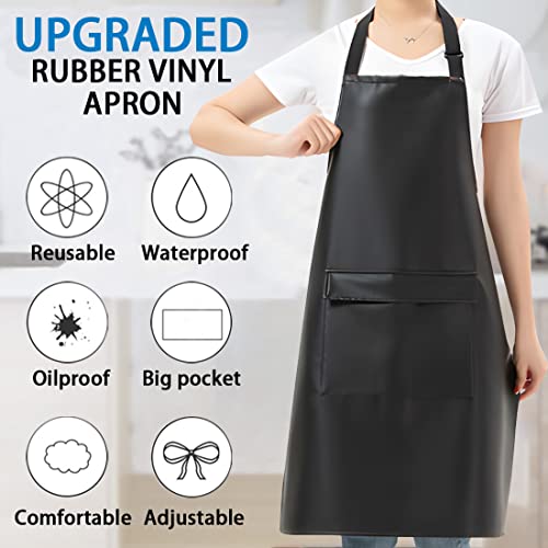 Ruifyray Black Vinyl Leather Apron With Pockets For Women, Waterproof For Kitchen, Cooking, Dishwashing, Dog Grooming #TOP2