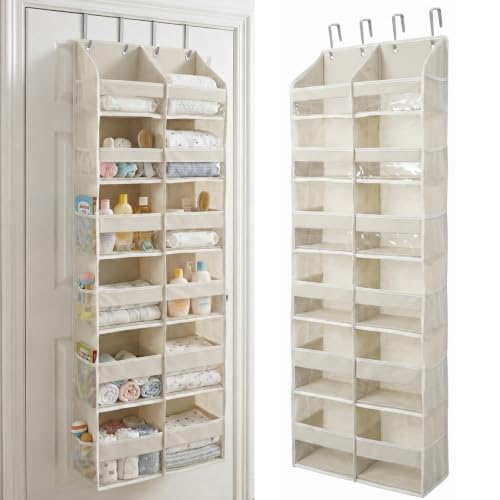 Over the Door Organizer, 6-Tier XL, 100D Fabric, Ivory | Extra wide over the door organizer, 65 lb capacity, 12 side mesh pockets, heavy-duty 100D fabric, bedroom & nursery storage