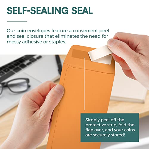 500#7 Coin Envelopes, Self Seal Cash Envelopes For Budgeting, Seeds, Small Parts, Credit Cards, Gift Cards, Tips, And More, Heavy Duty 24 Lb Paper, 3.5 X 6.5 Inches, Brown #TOP2