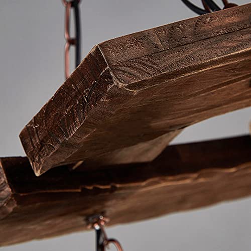 A Million Retro Farmhouse Wood Chandelier, 8-Light Industrial Chandelier Light Fixture with Seeded Glass Shades, 38" Rectangle Pendant Chandeliers for Dining Room, Kitchen Island