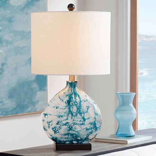 Maxax 24" Coastal Glass Table Lamp, 3-Way Dimmable Blue Glass Bedside Lamp with White Drum Shade for Living Room Bedroom Nightstand - Image 5