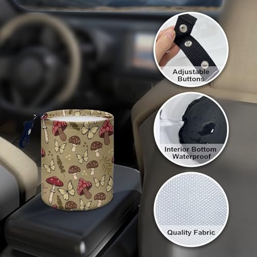 Image of Brown Mushroom Butterfly Car Trash Can Collapsible Back Seat, Front Console, Floor, or Hanging Headrest Waste Basket for Car SUV Trucks