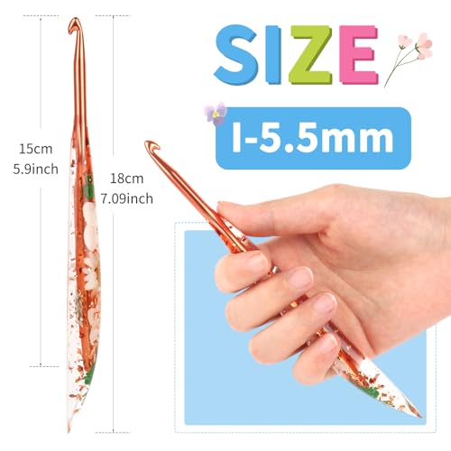 Image of Coopay Crochet Hooks, 5.5mm Ergonomic Crochet Hook with Floral Plastic Grips, Stylish and Unique, Ideal for Crocheting Blankets, Dolls, Shawls, Hats, Scarves (I-5.5mm)