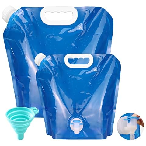 MIAODAM Pack of 2 Foldable Water Canisters, Foldable Water Canister with Tap, Water Canister for Camping, Hiking, Emergency, Leak-Proof, Freezable Water Canister Cover