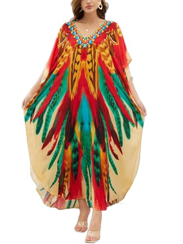 Image of NFVNKJ Women's Plus Size Beach Lounge Kaftan Maxi Dress Swimsuit Coverup for Women
