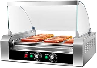 TANGZON 1400W Hot Dog Roller Machine, 11 Rollers Sausage Grill with 2 Heating Zones, 0-250°C Thermostat Control & Protection Cover, Stainless Steel Hotdog Roller for Home Commercial Use