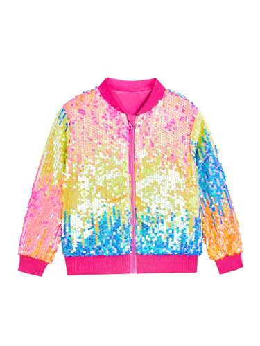 Girls Sequin Bomber Jacket Kids Glitter Gradient Jacket Long Sleeve Coat Clothes for Birthday Party