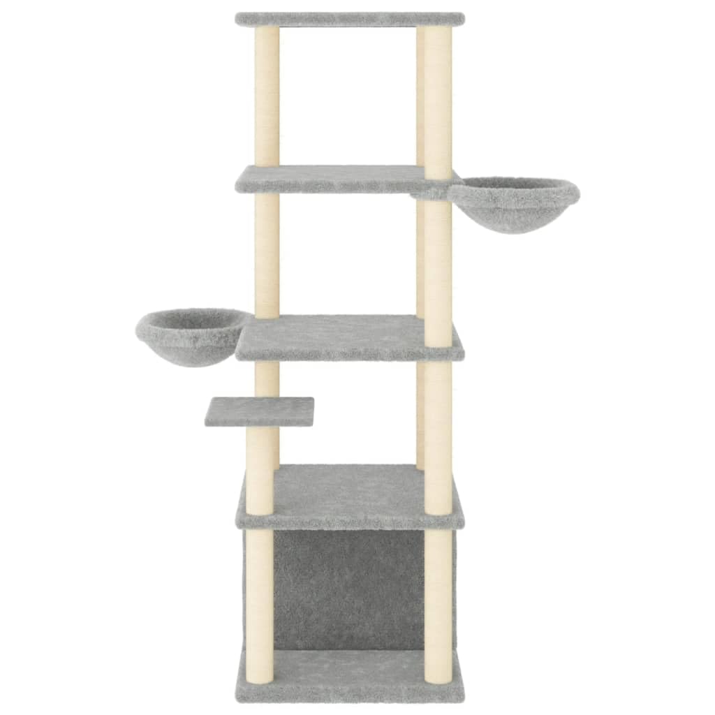 Homgoday Albero tiragraffi in sisal, grigio chiaro, 147 cm, tiragraffi a torre per gatti multilivello, centro attività per gatti da interni, tipo 1