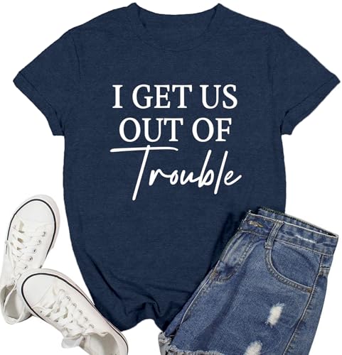 Ascrazy Best Friend Shirts for Women Besties T-Shirt I Get Us Out of Trouble Besties Tee Tops Blue