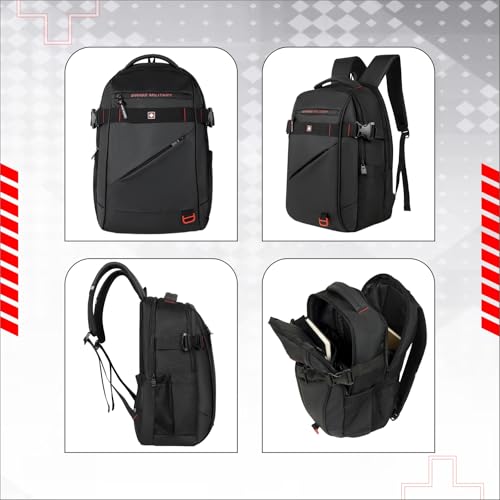Image of SWISS MILITARY 30L Unisex Laptop Travel Backpack for 15.6-Inch Laptops - with Luggage Strap, Detachable Key Ring, Anti-Theft Pocket, Expandable Bottle Pocket for Office and College Use