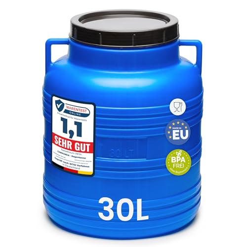 Garronda 30 Liter Weithalsfass aus BPA-freiem Futtertonne Fass Universalfass Lebensmittel Fass Regenfass für Garten Regentonne mit Deckel Regenwassertonne für Garten Wassertonne GD-0078 Blau