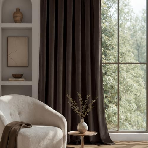 Image of MIULEE Brown Blackout Velvet Curtains Drapes 90 Inch Long 52 inchx90 inch Bedroom | Luxurious Bedroom Living Room Decor, Room Darkening, Thermal Insulated, Rod Pocket Design, Super Soft Fabric