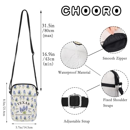 CHOORO Texas Bluebonnet Crossbody Bag Texas State Flower Bluebonnet 1845 Sling Bag Texas Bluebonnet Flower Gift2