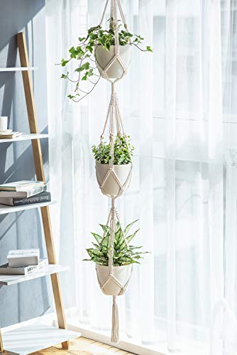 Mkono Macrame Plant Hanger 3 Tier Indoor Outdoor Hanging Planter Basket Cotton Rope With Beads 70 Inches #TOP2