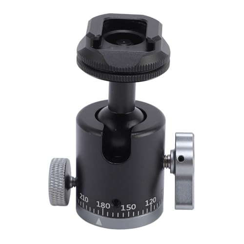 1/4 Inch Camera Ball Head, Metal Ball Head Camera Mount with 1/4 Inch Screw Hole, Cold Shoe Mount, 360° Rotation, for Monopod, DSLR, Camera
