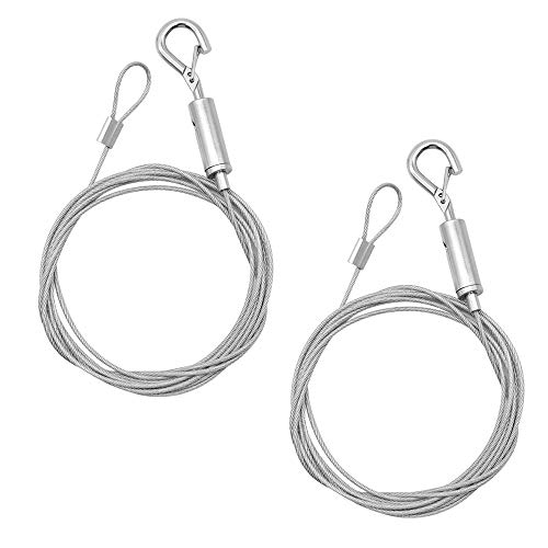 2 Piezas Cable de Colgar de Acero Inoxidable Cuerda para Colgar Fotos con Mosquetón de Seguridad y Lazo, para Colgar Cuadros Cartelera Ropas Panel LED o Luces de Bricolaje, 1.5mm x 2m