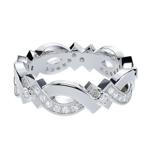 THELANDA Sterling Silver 6mm Vintage Infinity Intertwine Simulated Round Diamond or Genuine Moissanite Eternity Band Wedding Ring3