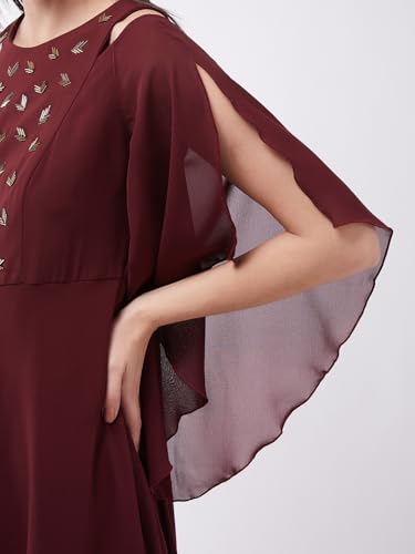 Image of Miss Chase Women's Round Neck Sleeve Embellished Fit Flare Maxi Dress