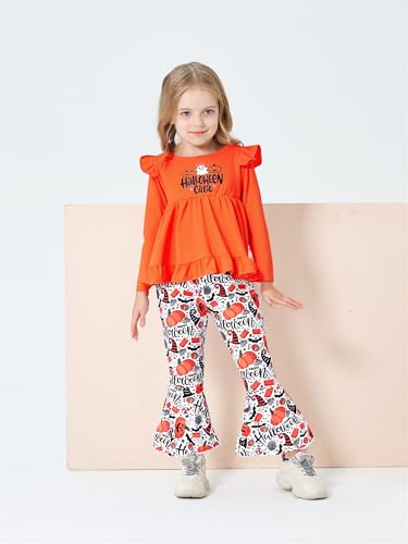 Image of Axumity Kid Girl Clothes Ruffle Sleeve Top Floral Allover Pants 3-9 Years Fall Outfit Set