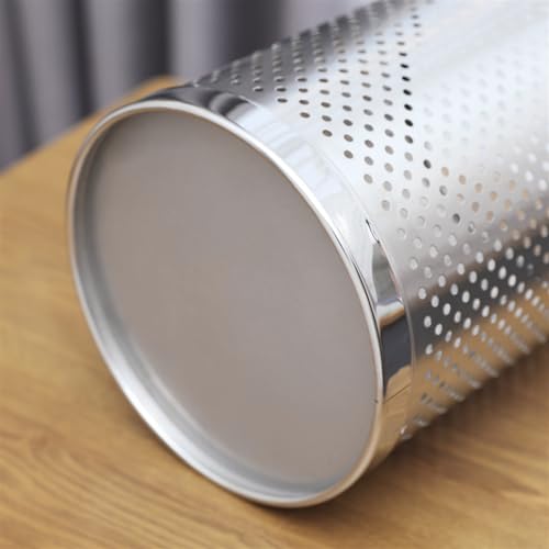 Compost bin Kitchen/Garbage Round Trash Can No Lid, Stainless Steel Hollow Trash Can, Open Top Wastebasket Recycling Bin with Pressure Ring for Home Office Business Step Trash can(Silver,S)