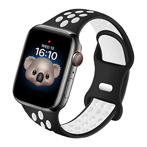 NewJourney Compatible with Kids Apple Watch Band 38mm 40mm 41mm for Boys Girls, Breathable Soft Silicone Sport Wrist Strap Compatible with iWatch Series 7/6/5/4/3/2/1/SE (Black White) Cover