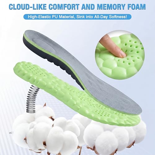 Image of Skicuff 8 Pairs 4D Cloud Insoles for Men Women, Soft Inserts Foam Cushioned Insoles Breathable Anti-Fatigue Inserts for Pain Relief, Sports Walking, Trim to Fit(Women,US 6.5-9,Green)