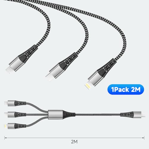100W USB C Multi Charger Cable 2M, 3 in 1 Fast Charging Cable Nylon Braided Multi Charger Cable Lead with Micro USB Type C Lightning Cable Connector for iPhone, Android, Samsung Galaxy, Huawei, Xiaomi - Image 4