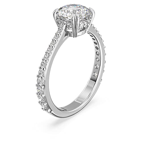 Swarovski Anello Cocktail Constella, Taglio Tondo, Pavé, Bianco, Placcato Rodio - 2