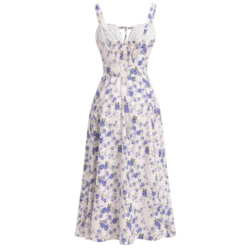 Image of GOLDSTITCH Women's Floral Midi Corset Dress Boho Flowy Slit Dresses for Women Going Out A Line Casual Sundress